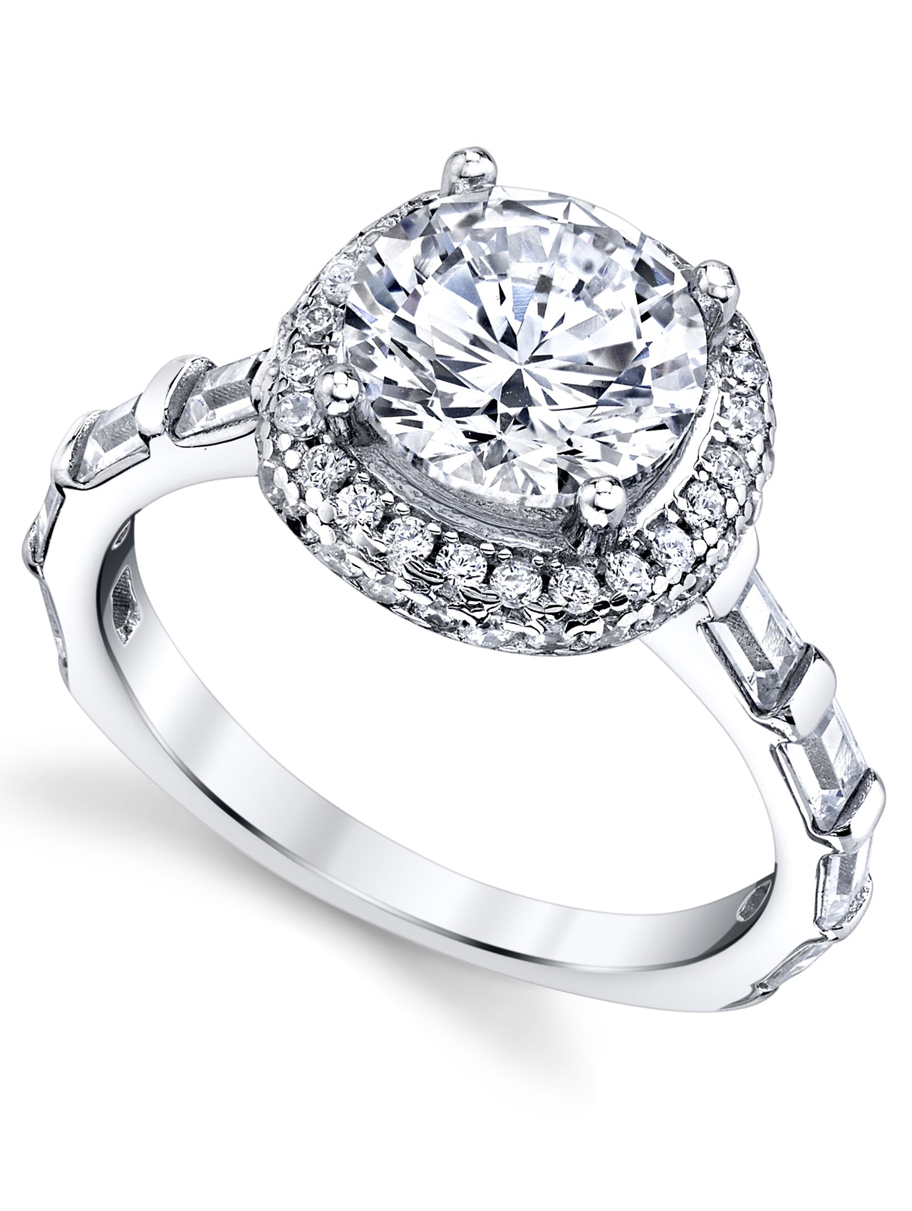 Womens Sterling Silver 925 2ct. Engagement Wedding Ring Scalopped Cubic Zirconia Band
