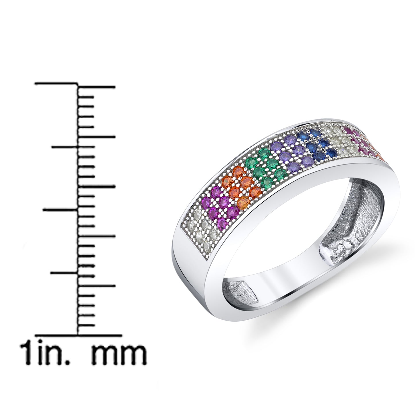 Womens Sterling Silver 925 Ring Band Multi-color Micro Pave Set Cubic Zirconia