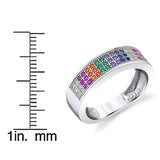 Womens Sterling Silver 925 Ring Band Multi-color Micro Pave Set Cubic Zirconia