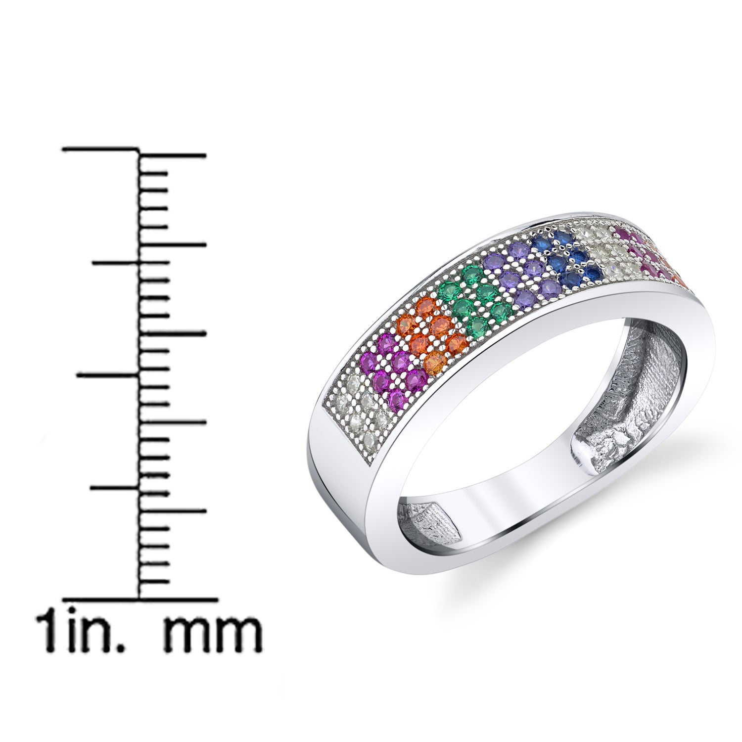 Womens Sterling Silver 925 Ring Band Multi-color Micro Pave Set Cubic Zirconia