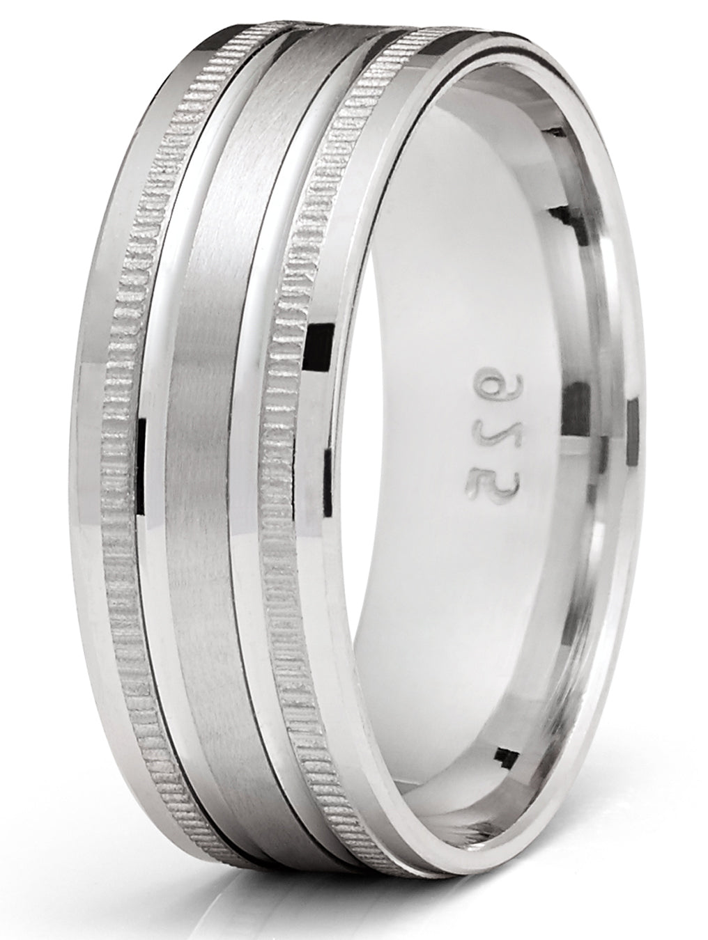 Men's Sterling Silver 925 Ring Grooved Milgrain Wedding Band Comfort-Fit 7MM