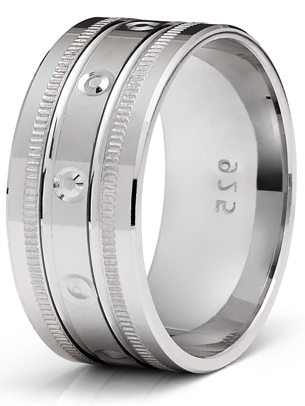 Men's Sterling Silver 925 Ring Milgrain Wedding Band Grooved Comfort-Fit 9MM