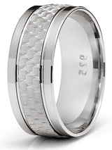 Men's Sterling Silver 925 Ring Hammered Wedding Band Comfort-Fit 8MM