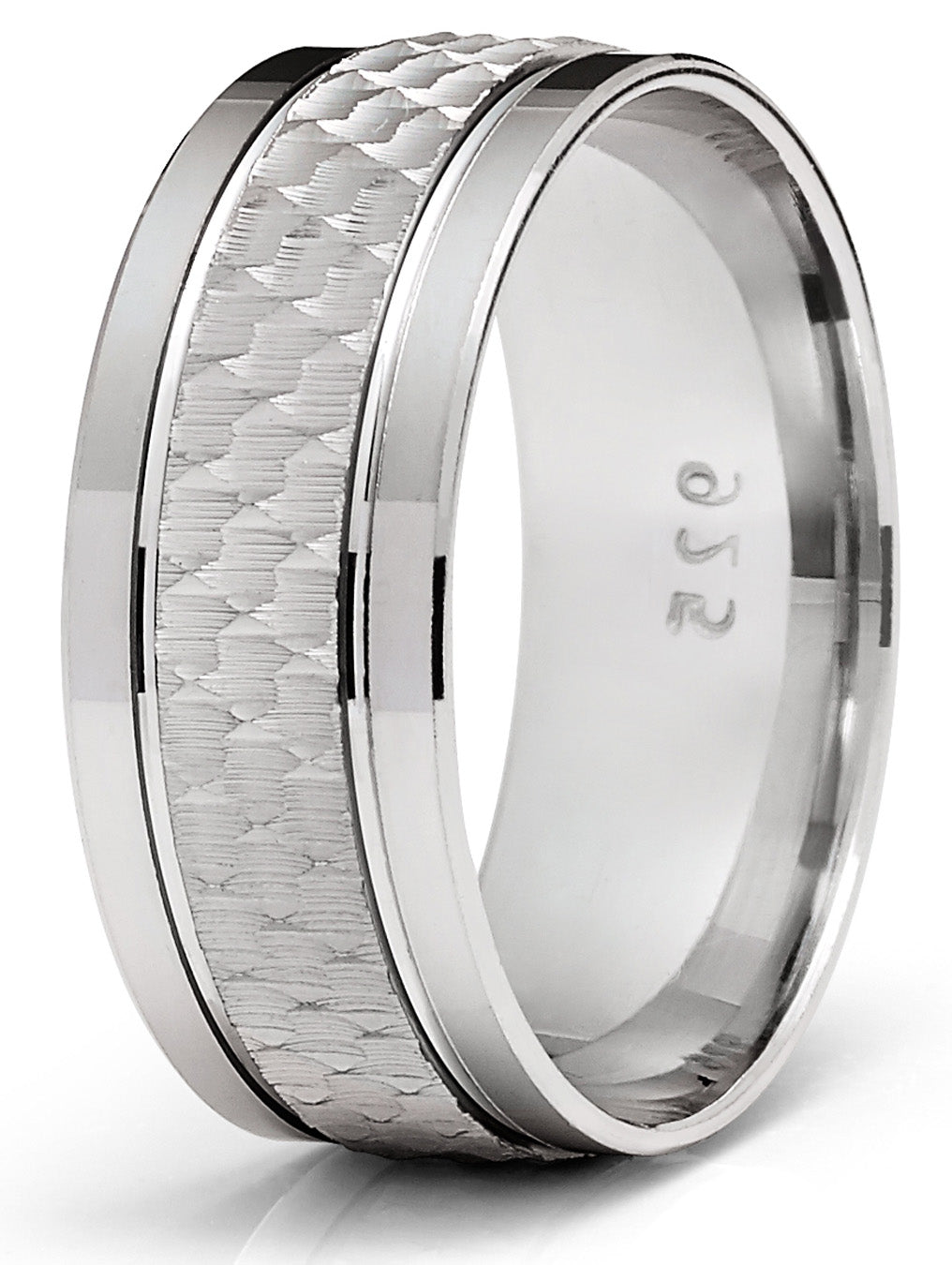 Men's Sterling Silver 925 Ring Hammered Wedding Band Comfort-Fit 8MM