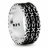Men's Sterling Silver 925 Ring Oxidized Byzantine Wedding Band Comfort-Fit 9MM