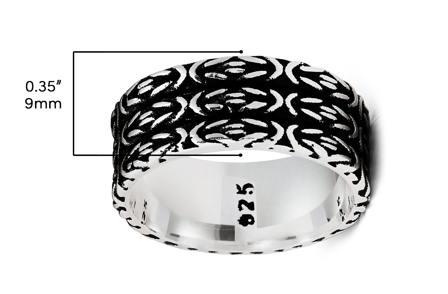Men's Sterling Silver 925 Ring Oxidized Byzantine Wedding Band Comfort-Fit 9MM