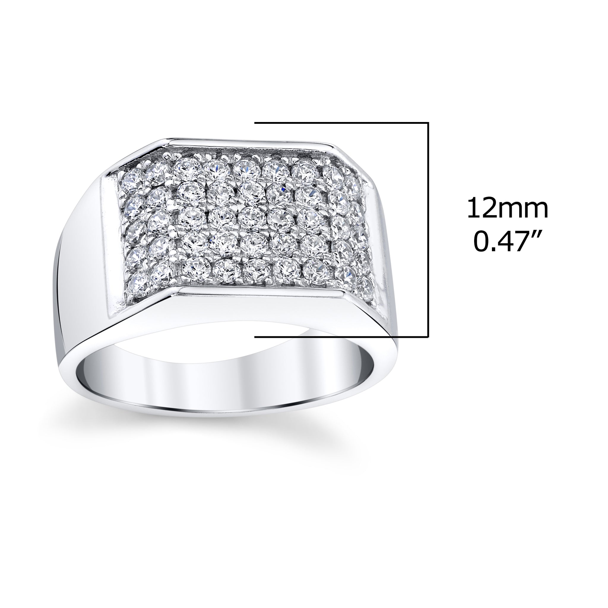 Mens Sterling Silver 925 Wedding Band Engagement Ring Cubic Zirconia CZ 12MM