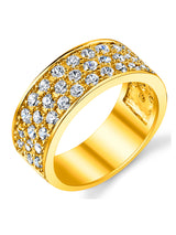 Sterling Silver 925 14K Gold Mens Wedding Band Engagement Ring 3 Row Cubic Zirconia CZ 9MM