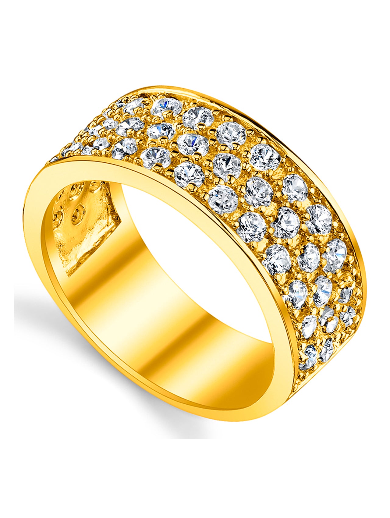 Sterling Silver 925 14K Gold Mens Wedding Band Engagement Ring 3 Row Cubic Zirconia CZ 9MM