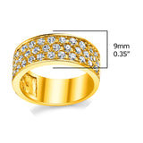 Sterling Silver 925 14K Gold Mens Wedding Band Engagement Ring 3 Row Cubic Zirconia CZ 9MM