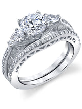 1.32Ct Sterling Silver 2Pc Round-cut Bridal Set Engagement Wedding Ring CZ