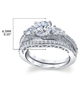 1.32Ct Sterling Silver 2Pc Round-cut Bridal Set Engagement Wedding Ring CZ