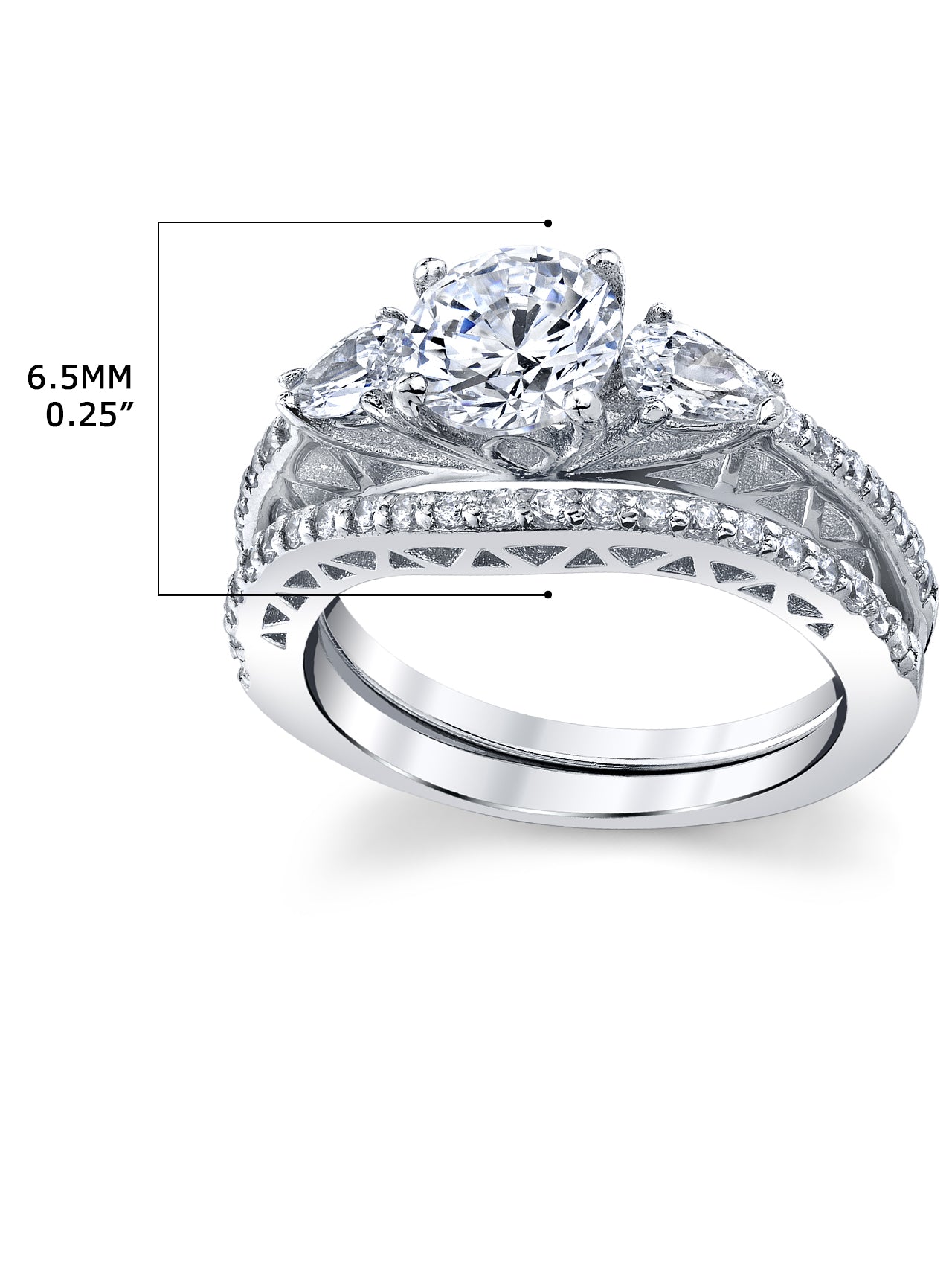 1.32Ct Sterling Silver 2Pc Round-cut Bridal Set Engagement Wedding Ring CZ
