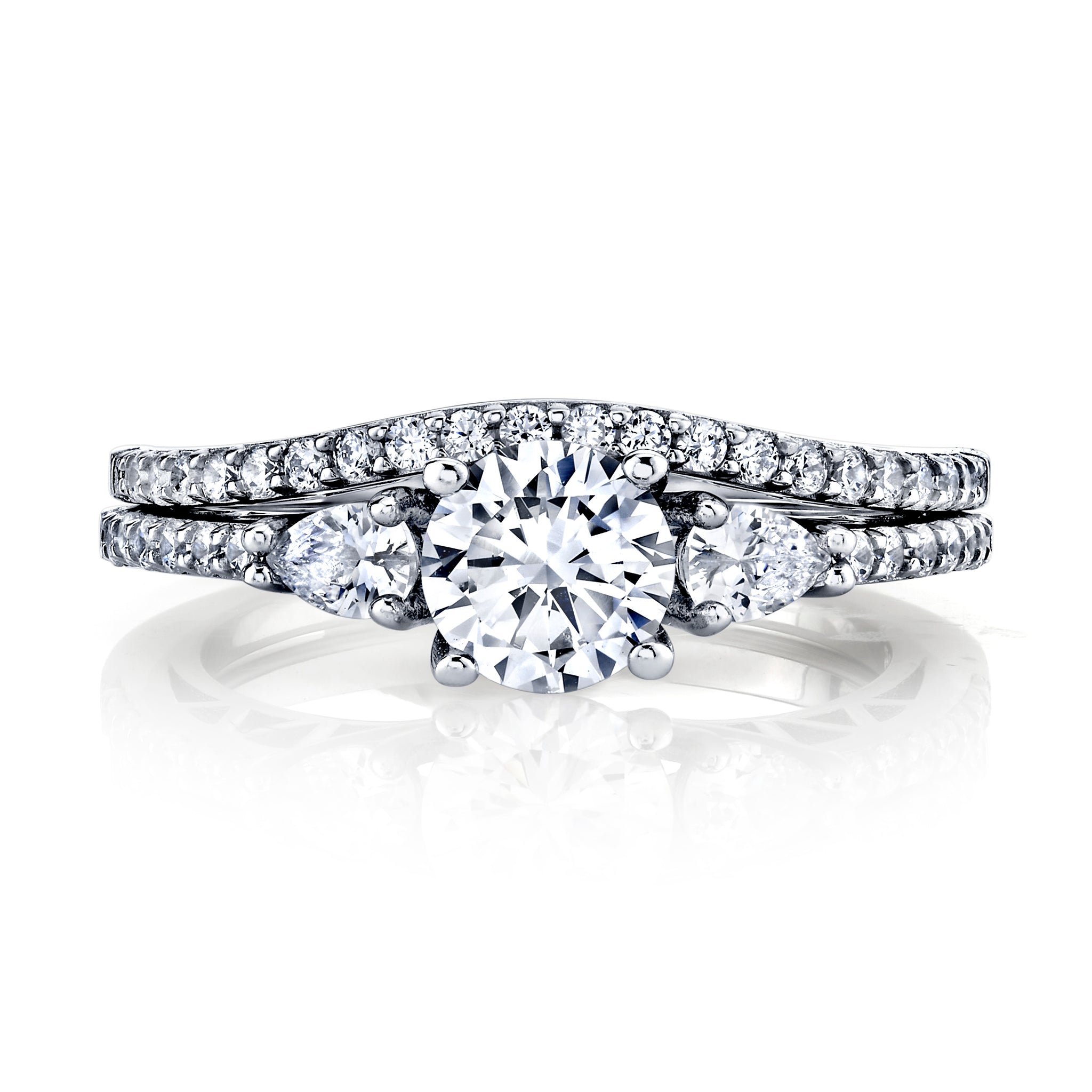1.32Ct Sterling Silver 2Pc Round-cut Bridal Set Engagement Wedding Ring CZ