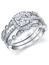 Women's 1.32Ct Sterling Silver 3Pc Bridal Set Engagement Wedding Ring Cushion-Cut Cubic Zirconia
