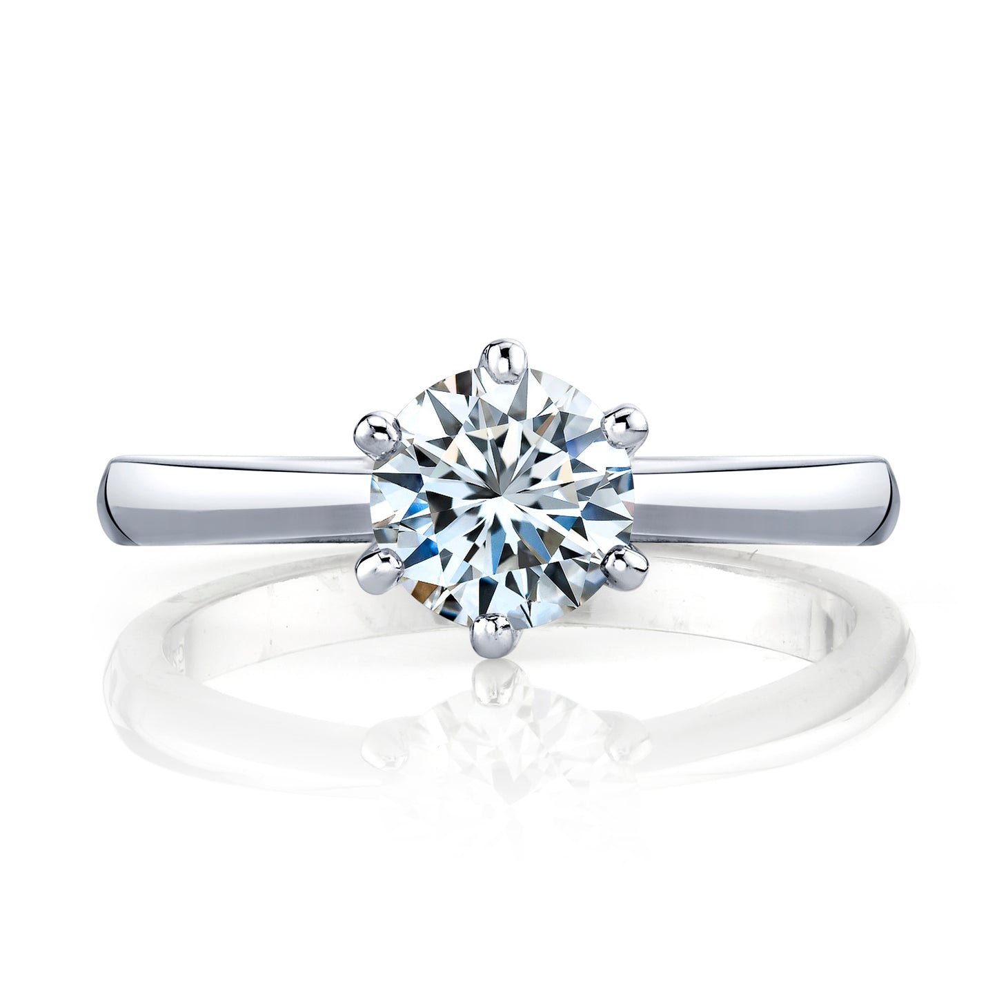 1 Carat Round Brilliant Moissanite Sterling Silver 925 6 Prong cathedral Engagement ring Rhodium plated