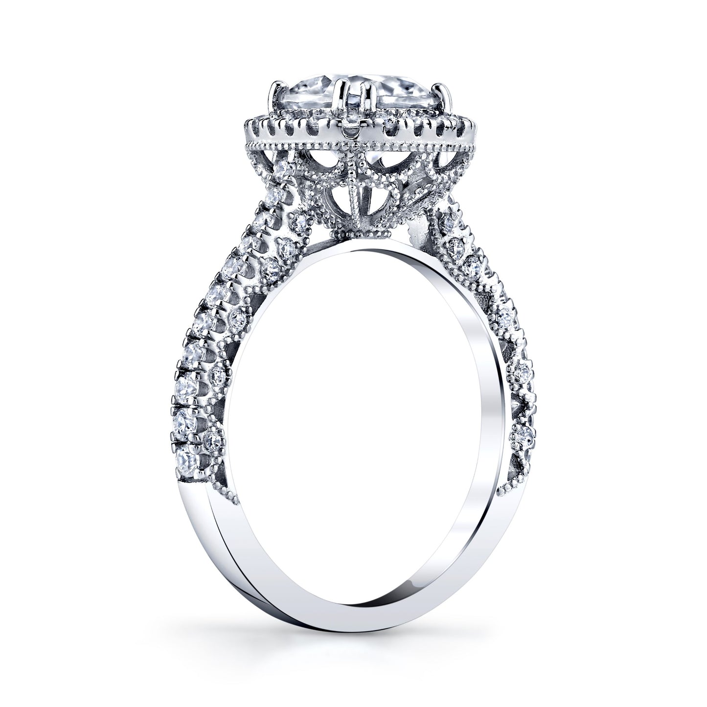 Vintage 1 Carat Round Brilliant Moissanite Halo Sterling Silver Engagement Ring