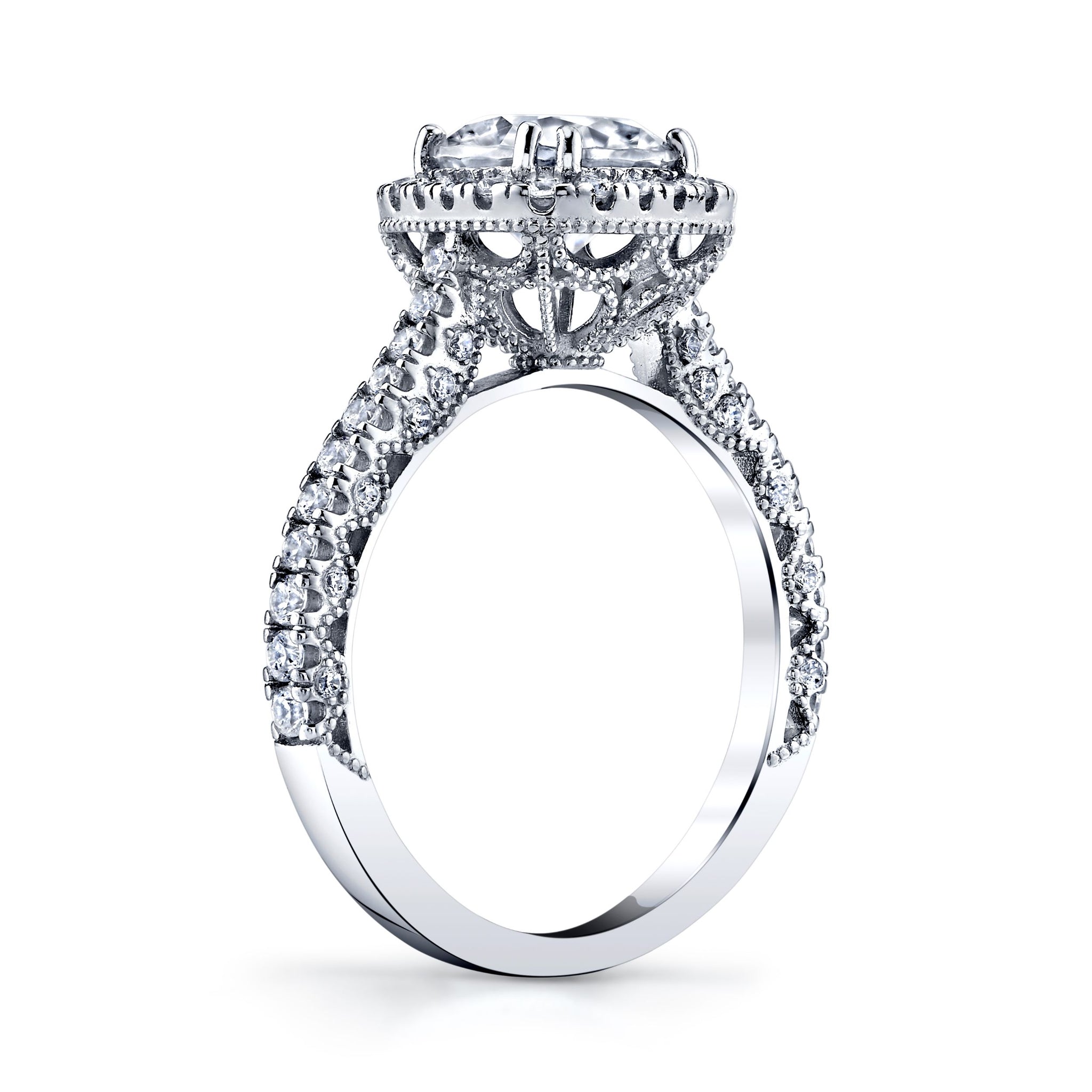 Vintage 1 Carat Round Brilliant Moissanite Halo Sterling Silver Engagement Ring