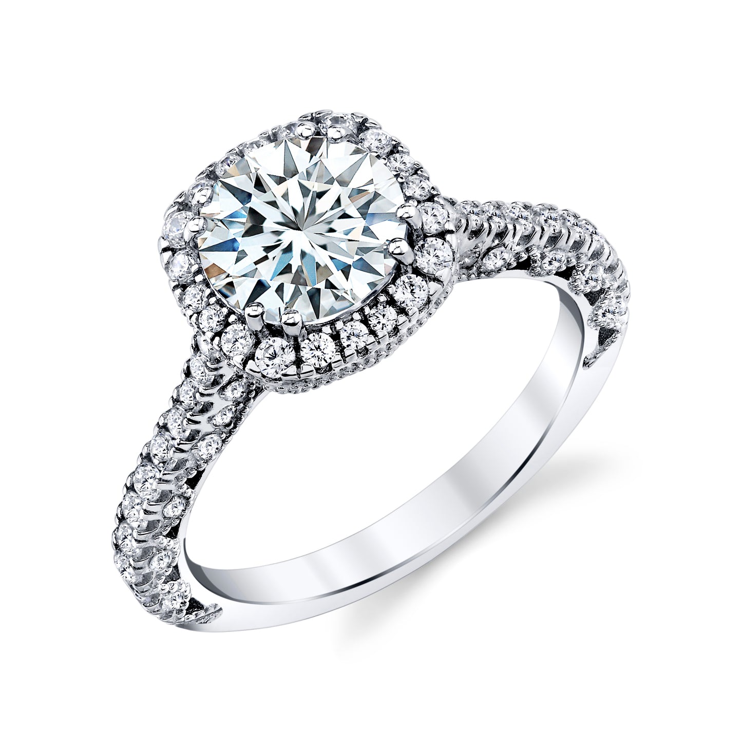 Vintage 1 Carat Round Brilliant Moissanite Halo Sterling Silver Engagement Ring
