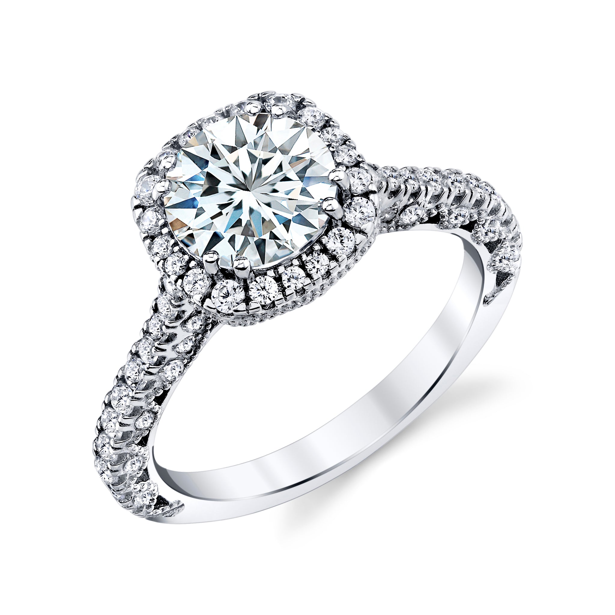 Vintage 1 Carat Round Brilliant Moissanite Halo Sterling Silver Engagement Ring