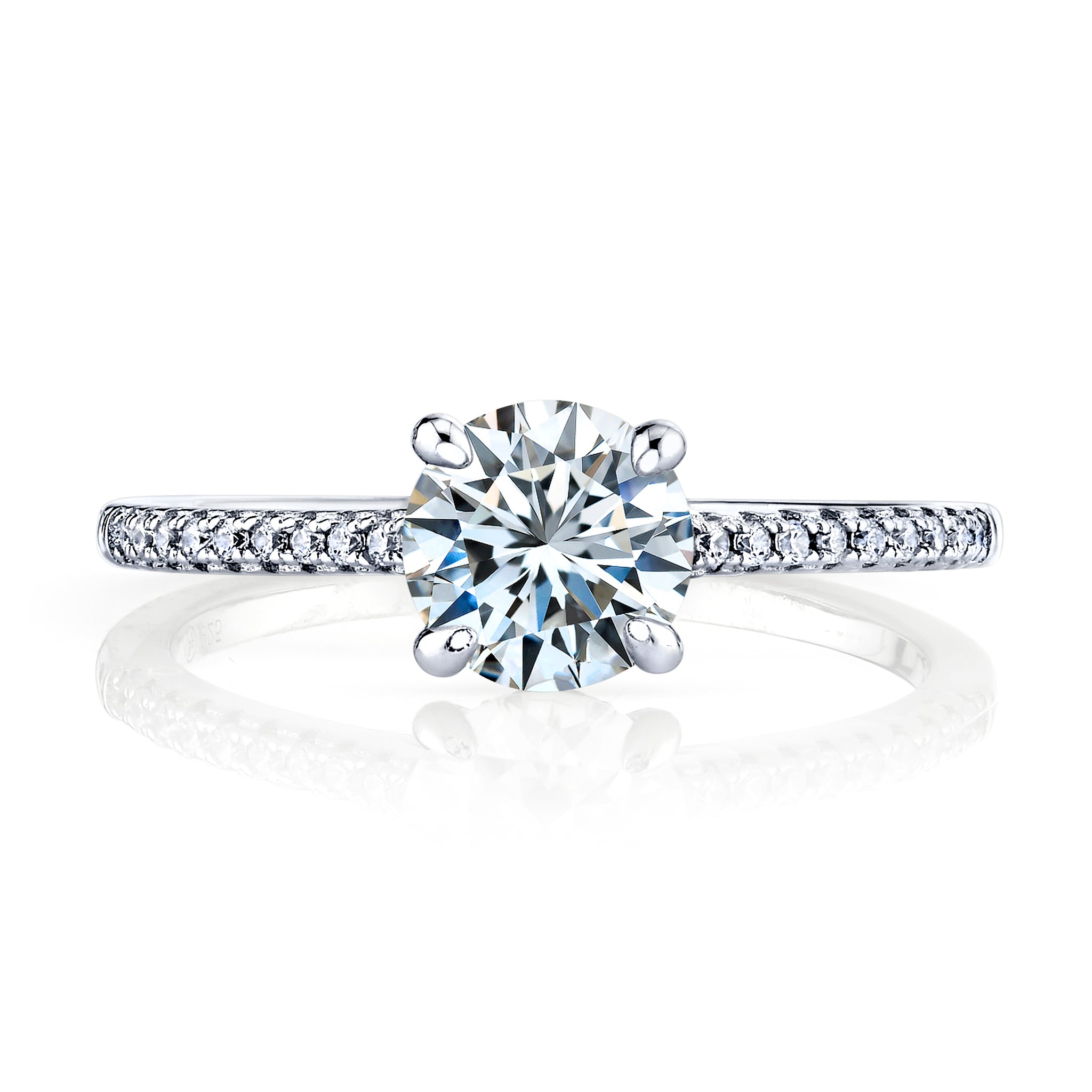 1 Carat Round Brilliant Moissanite Engagement Ring, Rhodium over Sterling Silver 925