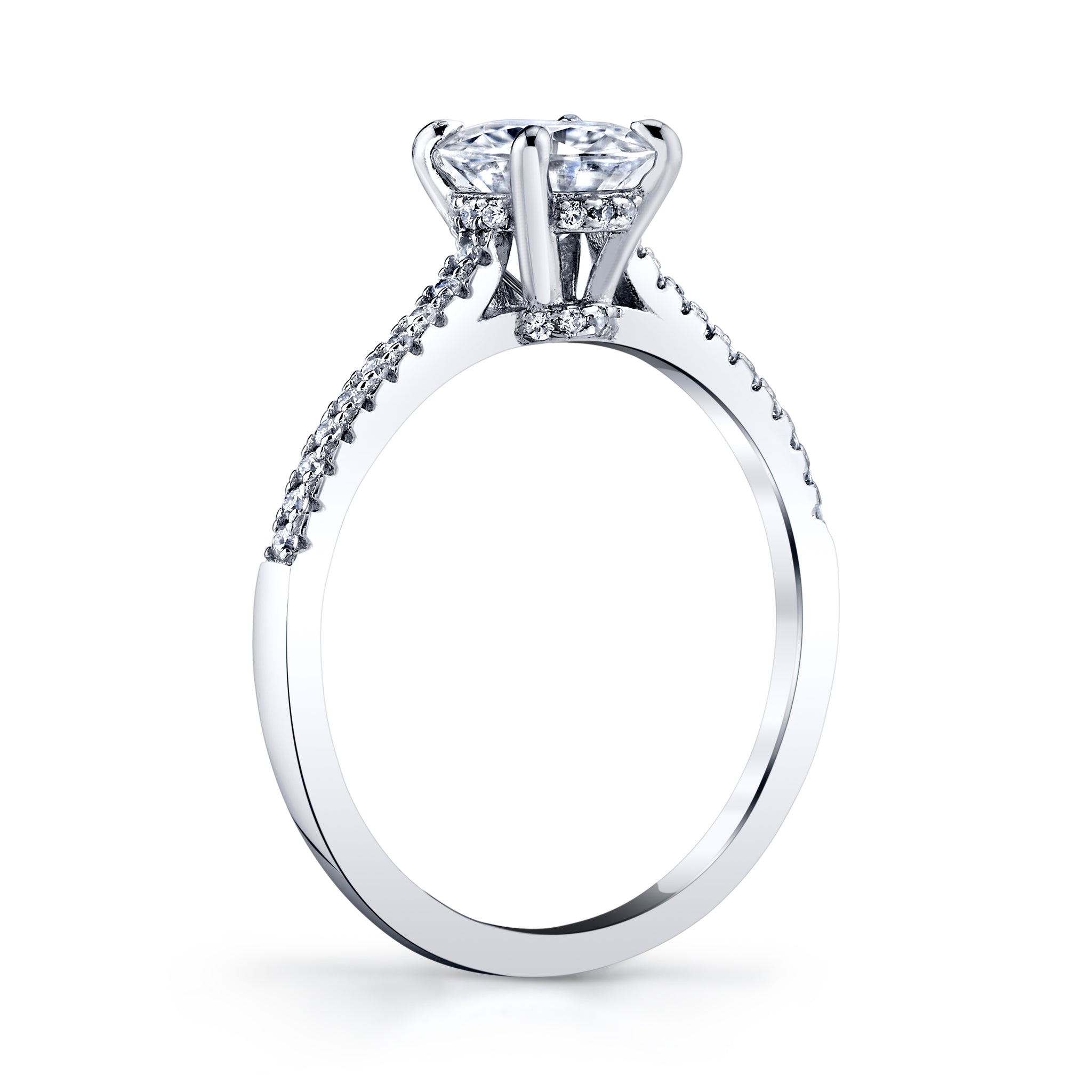 1 Carat Round Brilliant Moissanite Engagement Ring, Rhodium over Sterling Silver 925