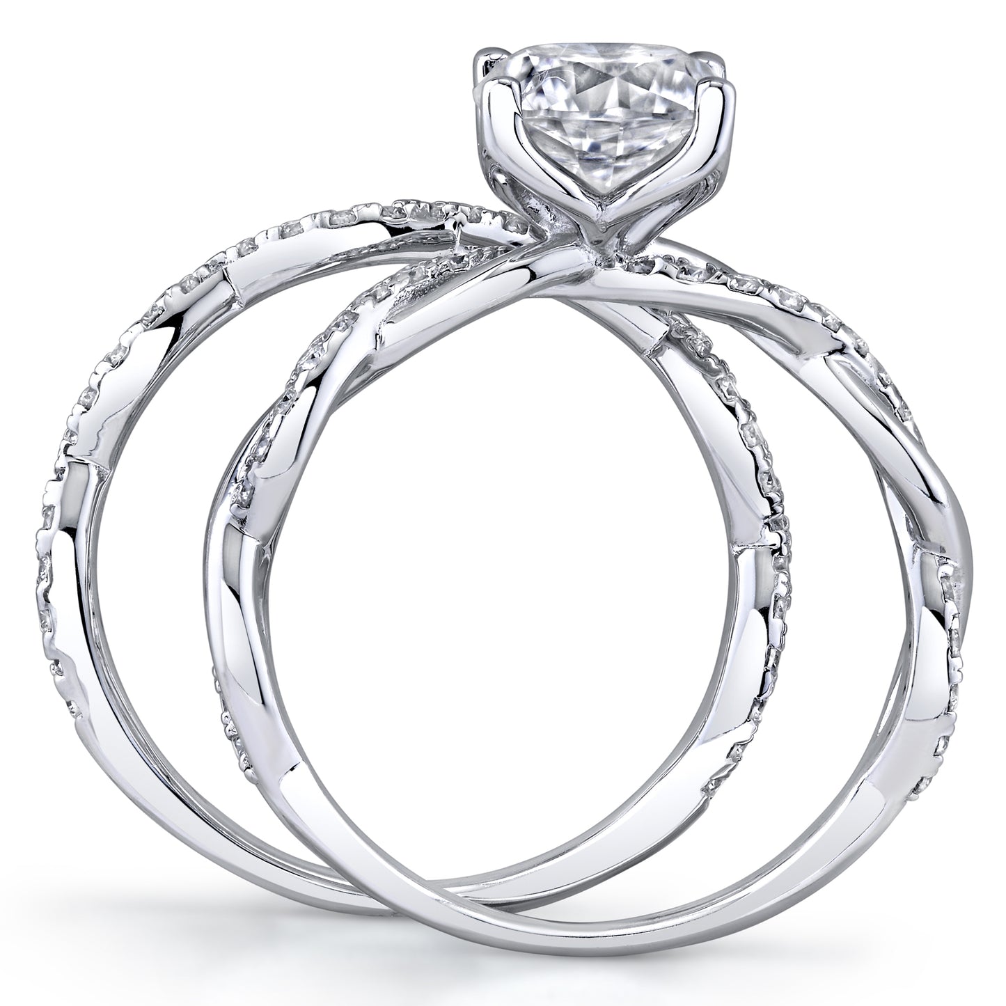 2.5Ct Round Moissanite 18K White Gold Over Silver Eternity Infinity Twist Bridal Set Wedding Engagement Ring