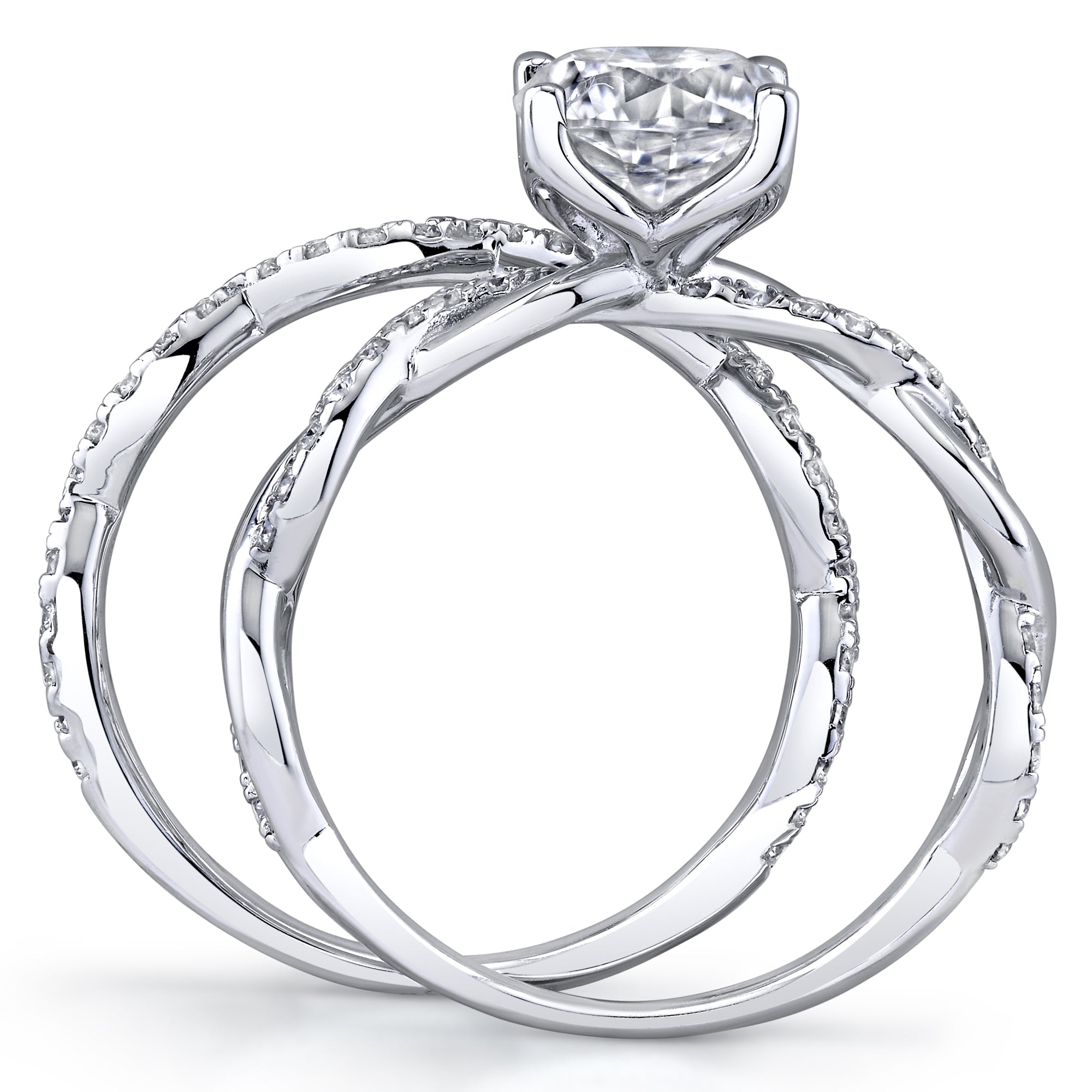2.5Ct Round Moissanite 18K White Gold Over Silver Eternity Infinity Twist Bridal Set Wedding Engagement Ring