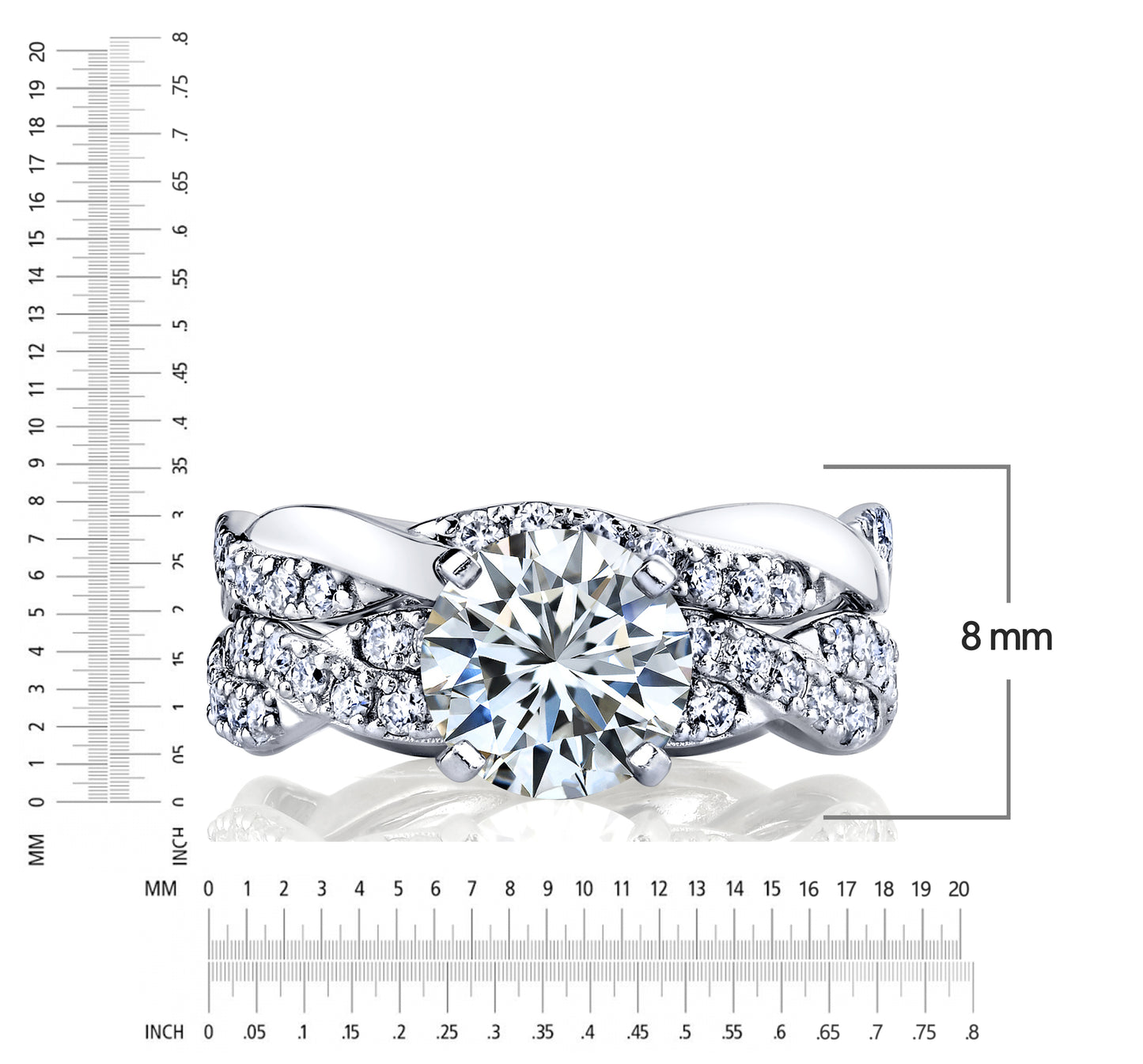 2.5Ct Round Moissanite 18K White Gold Over Silver Eternity Infinity Twist Bridal Set Wedding Engagement Ring