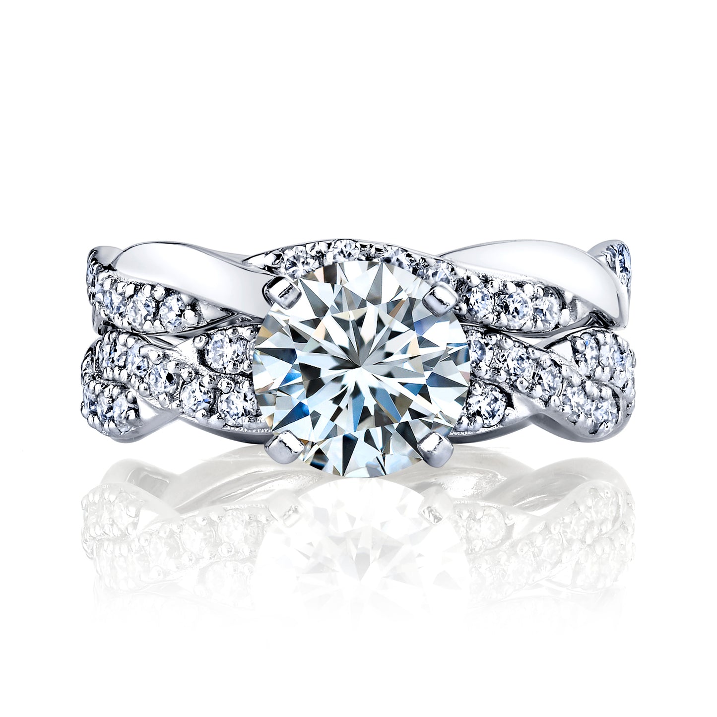 2.5Ct Round Moissanite 18K White Gold Over Silver Eternity Infinity Twist Bridal Set Wedding Engagement Ring