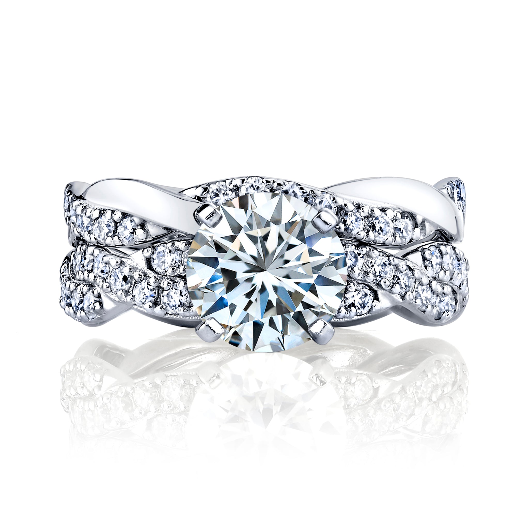 2.5Ct Round Moissanite 18K White Gold Over Silver Eternity Infinity Twist Bridal Set Wedding Engagement Ring