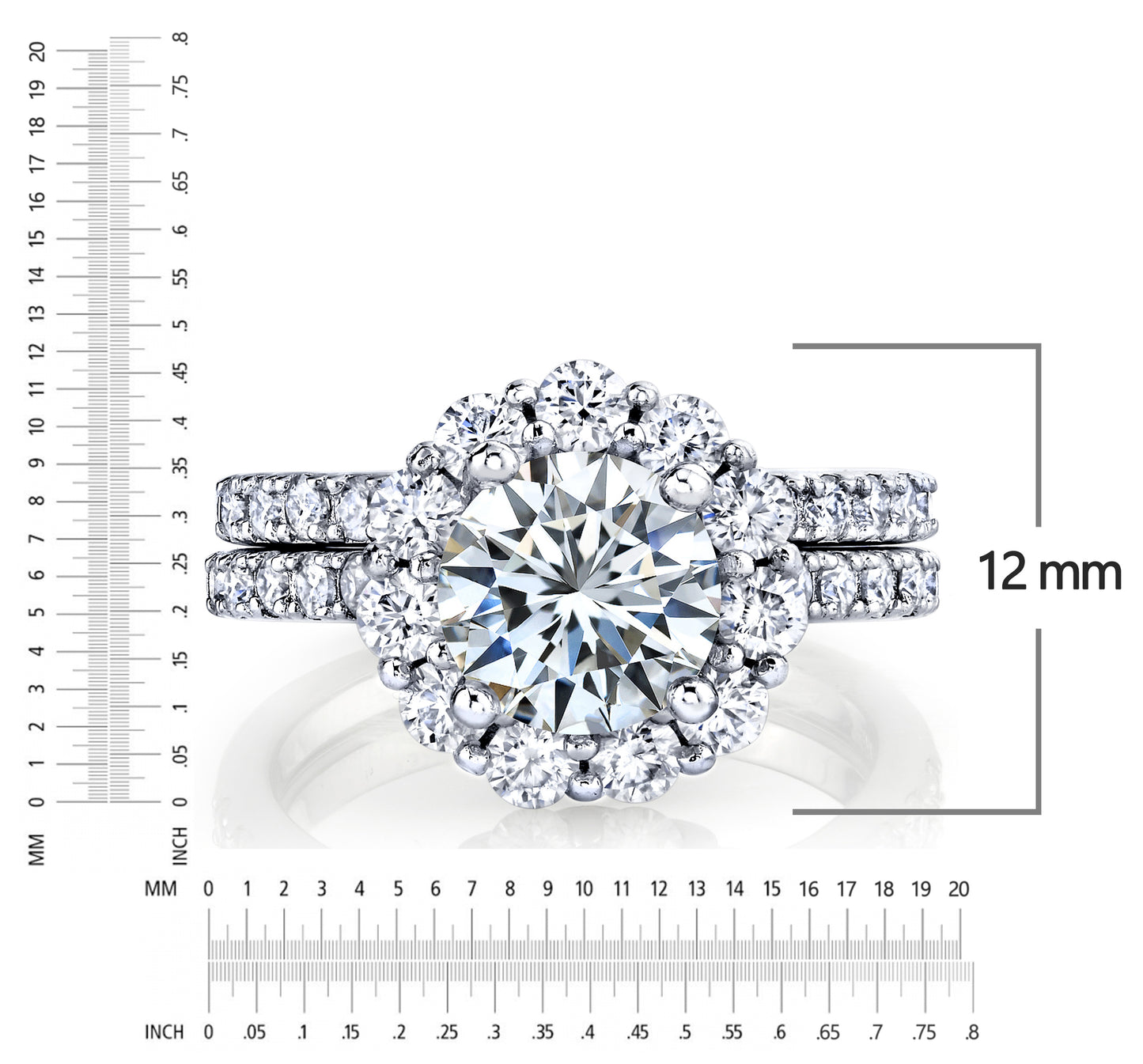3.25Ct Round Moissanite Crown Halo Bridal Set 18K Over Silver Wedding Engagement Ring Set