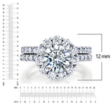 3.25Ct Round Moissanite Crown Halo Bridal Set 18K Over Silver Wedding Engagement Ring Set