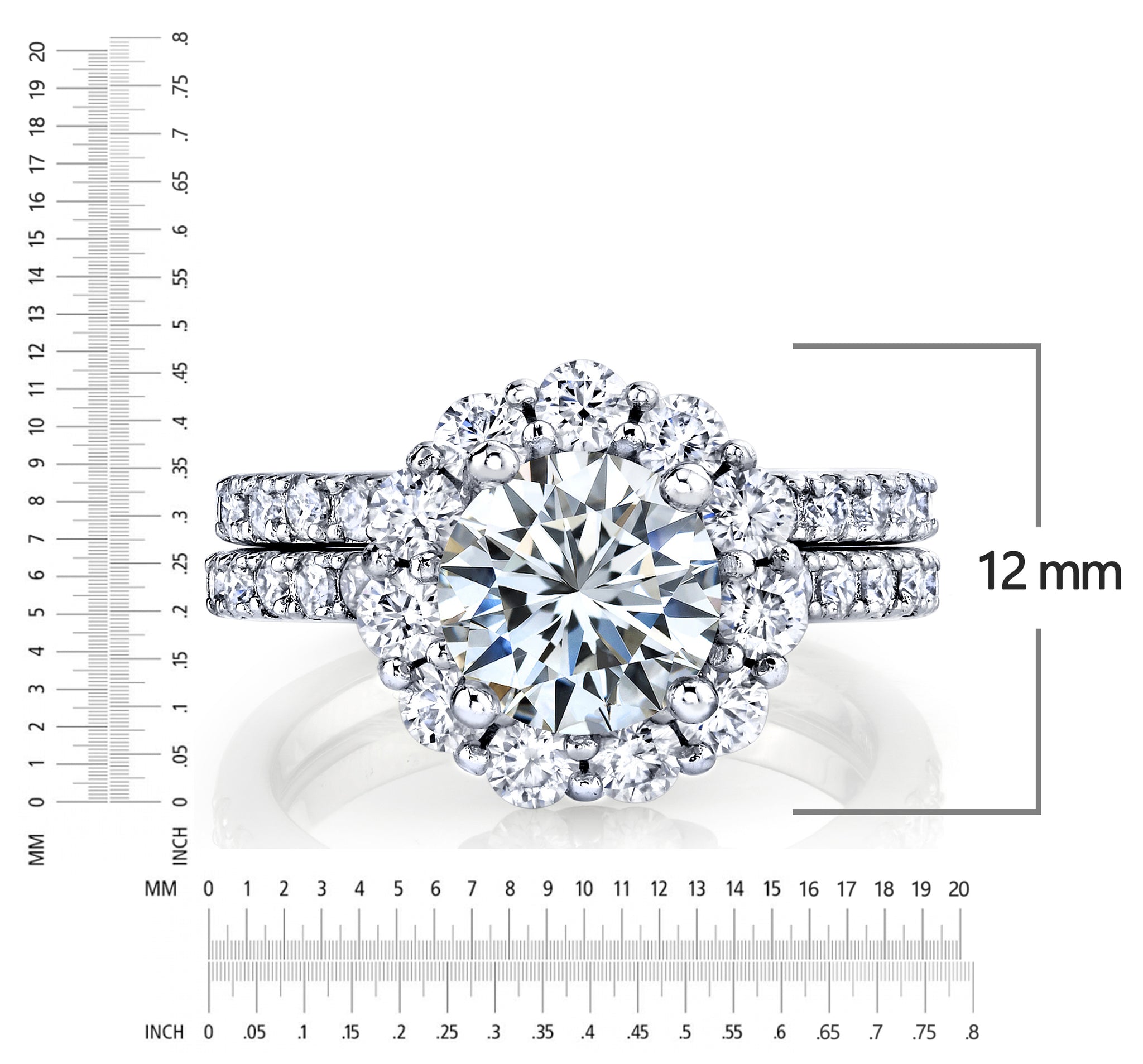 3.25Ct Round Moissanite Crown Halo Bridal Set 18K Over Silver Wedding Engagement Ring Set