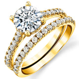 2 Carat Round-Cut Moissanite Halo Bridal Set Engagement Wedding Ring 18K Yellow Gold over Silver