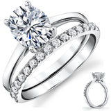 2.5 Carat Oval Moissanite Bridal Set Engagement Wedding Ring 18K White Gold Over Silver 9MM