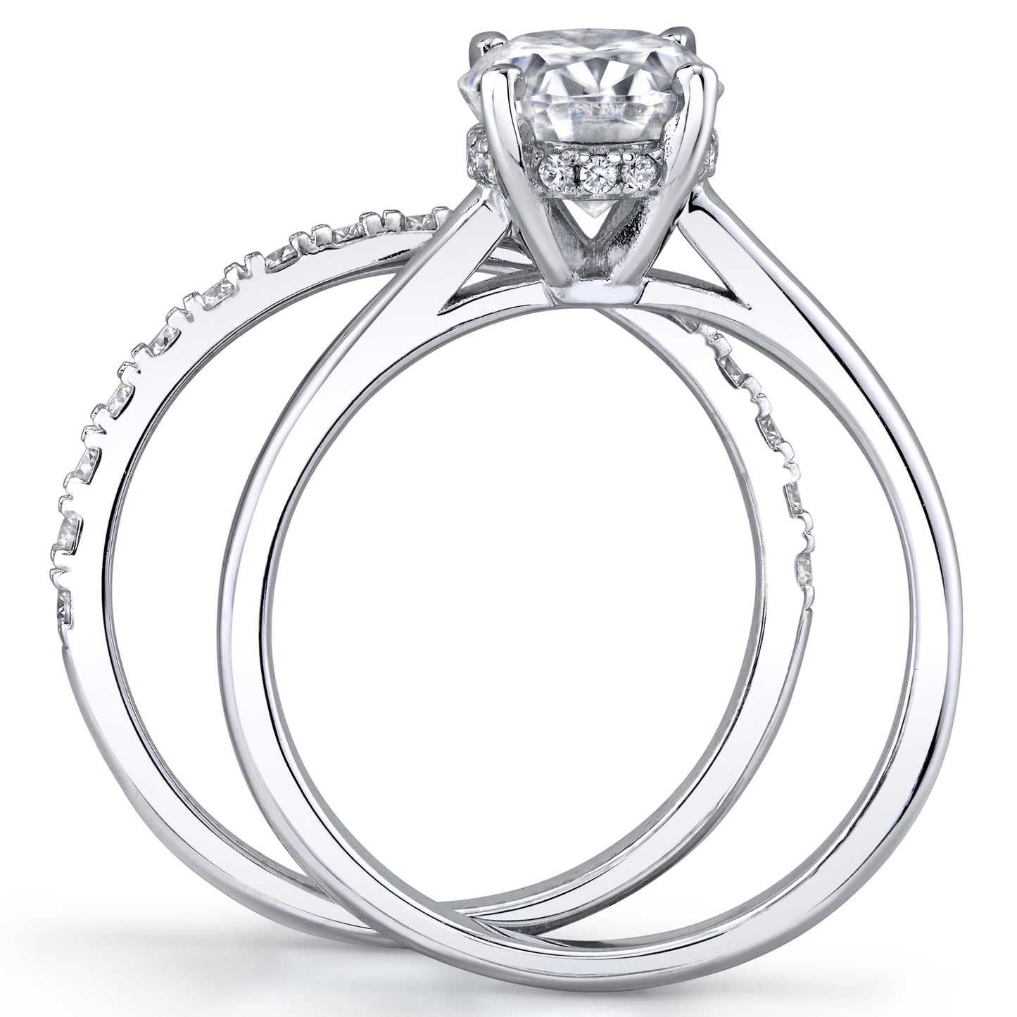 2.5 Carat Oval Moissanite Bridal Set Engagement Wedding Ring 18K White Gold Over Silver 9MM