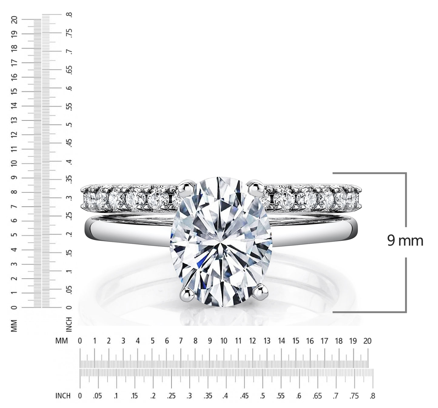2.5 Carat Oval Moissanite Bridal Set Engagement Wedding Ring 18K White Gold Over Silver 9MM