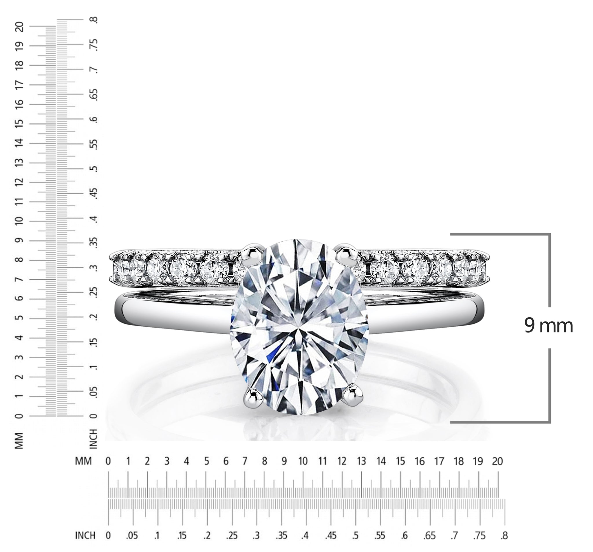 2.5 Carat Oval Moissanite Bridal Set Engagement Wedding Ring 18K White Gold Over Silver 9MM