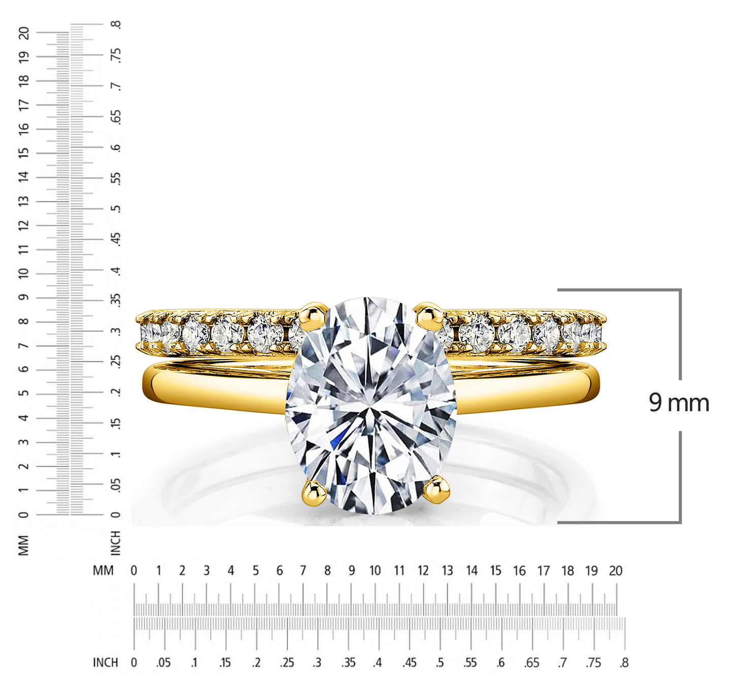 2.5 Carat Oval Under Halo Moissanite Bridal Set Engagement Wedding Ring 18K Yellow Gold over Silver