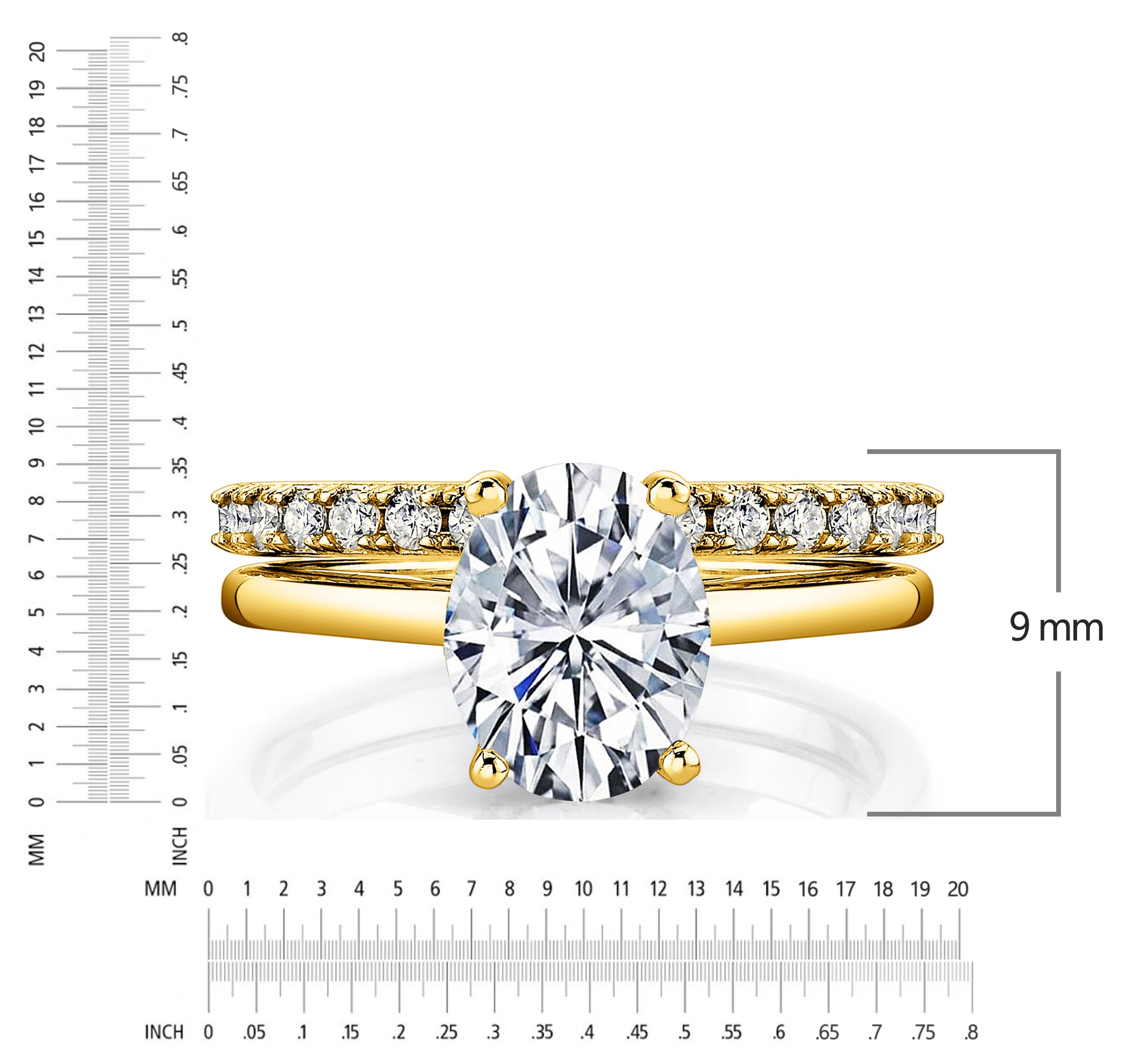 2.5 Carat Oval Under Halo Moissanite Bridal Set Engagement Wedding Ring 18K Yellow Gold over Silver