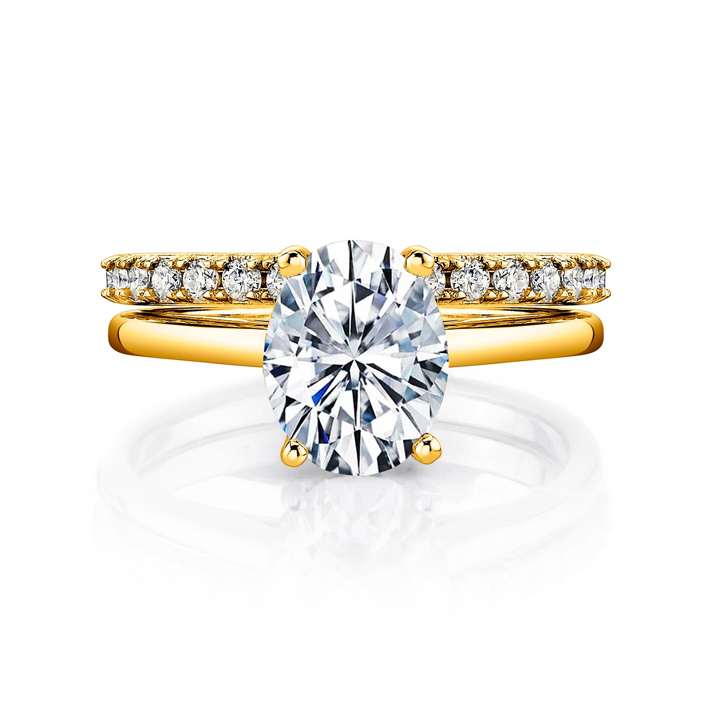 2.5 Carat Oval Under Halo Moissanite Bridal Set Engagement Wedding Ring 18K Yellow Gold over Silver