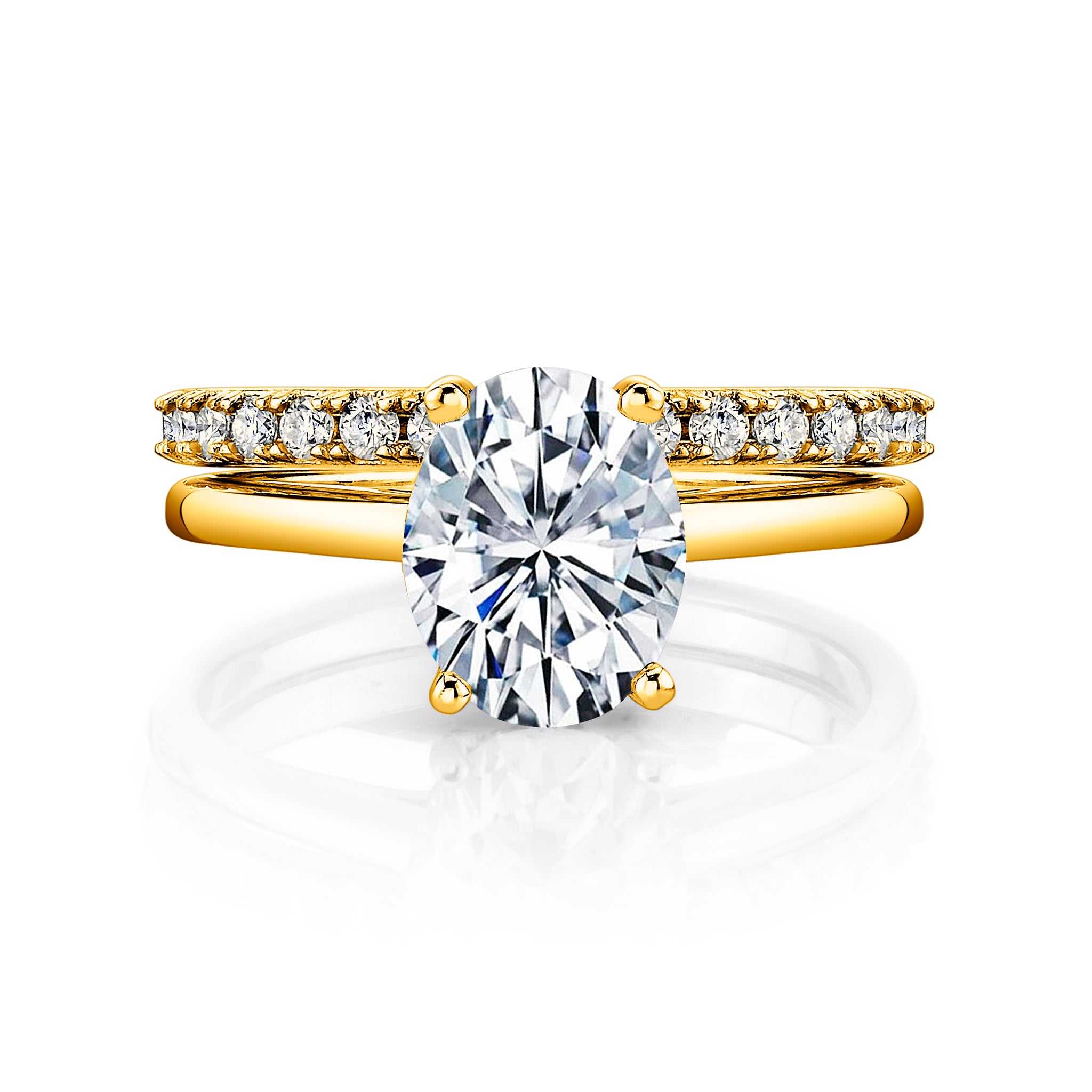 2.5 Carat Oval Under Halo Moissanite Bridal Set Engagement Wedding Ring 18K Yellow Gold over Silver