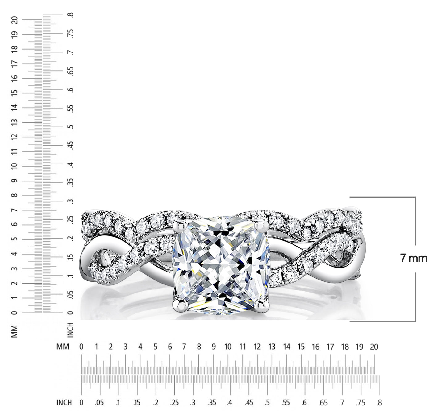 2Ct. Cushion Cut Moissanite Engagement Bridal Set Tulip Basket Setting Contoured Infinity Twist Wedding 18K White Gold Over Silver