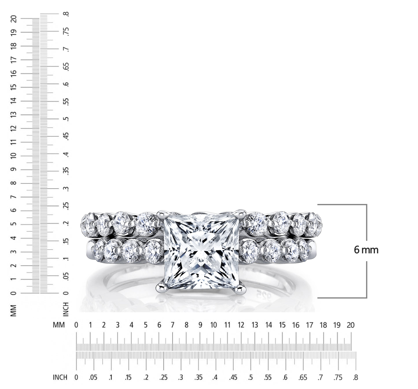 2.10Ct. Princess-Cut Moissanite Cathedral Wedding Bridal Set Engagement Ring 18K White Gold over Silver