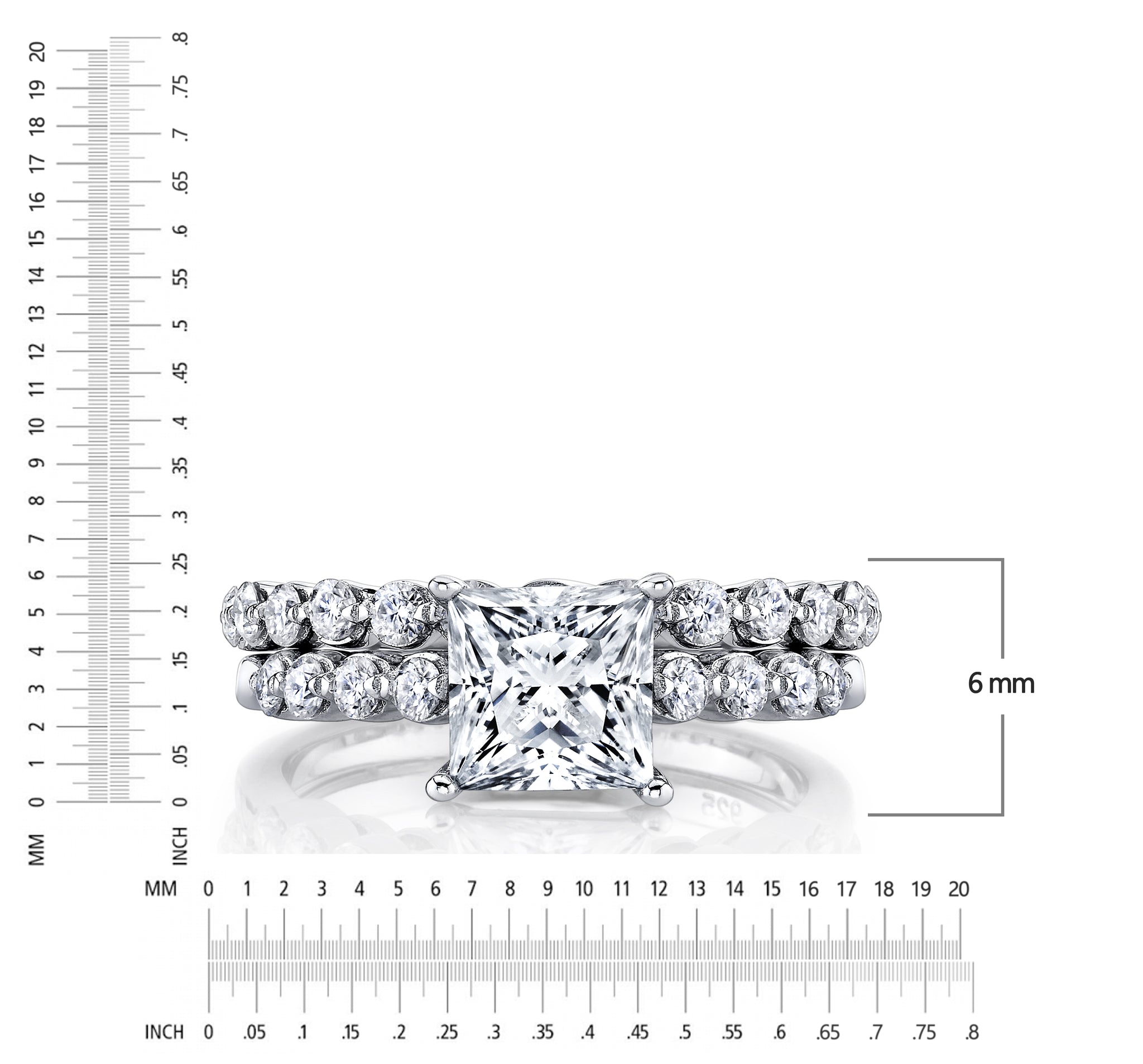 2.10Ct. Princess-Cut Moissanite Cathedral Wedding Bridal Set Engagement Ring 18K White Gold over Silver