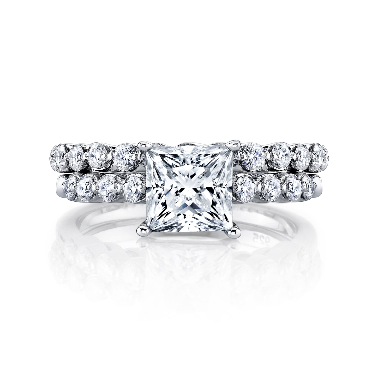 2.10Ct. Princess-Cut Moissanite Cathedral Wedding Bridal Set Engagement Ring 18K White Gold over Silver