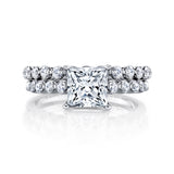2.10Ct. Princess-Cut Moissanite Cathedral Wedding Bridal Set Engagement Ring 18K White Gold over Silver