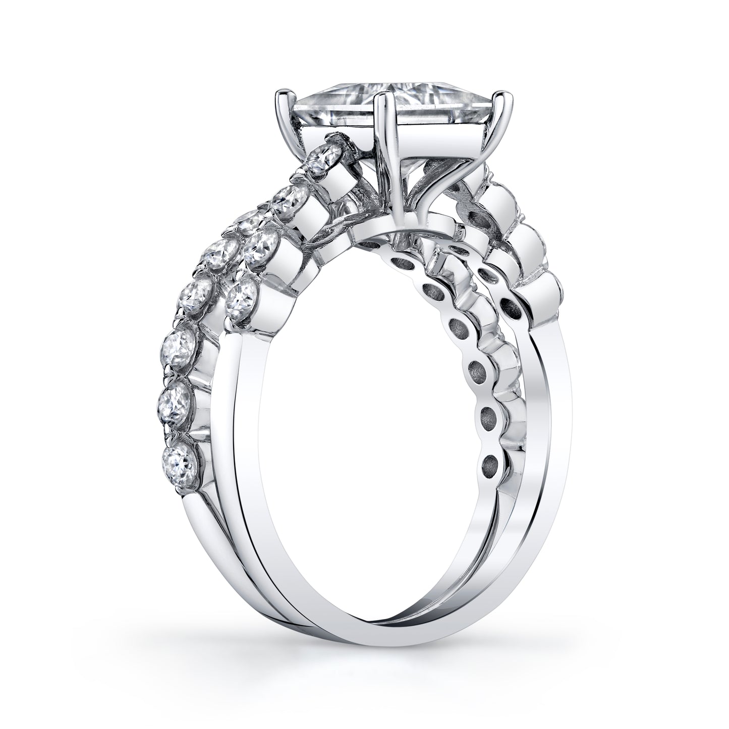 2.10Ct. Princess-Cut Moissanite Cathedral Wedding Bridal Set Engagement Ring 18K White Gold over Silver