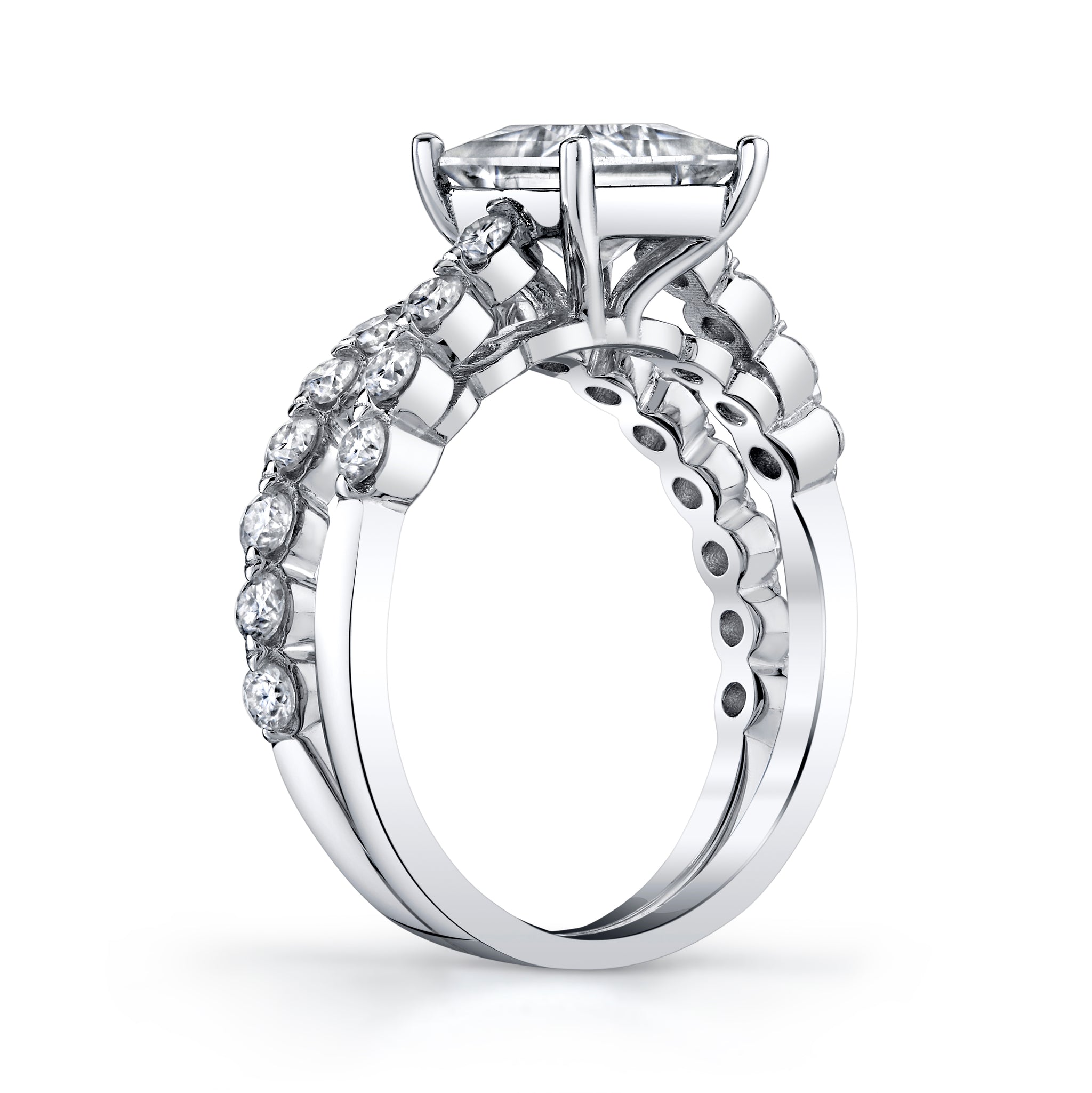 2.10Ct. Princess-Cut Moissanite Cathedral Wedding Bridal Set Engagement Ring 18K White Gold over Silver